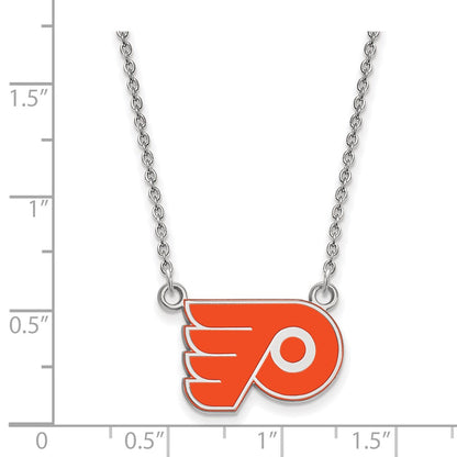 Sterling Silver Rhodium Plated Nhl Logoart Philadelphia Flyers Small Enameled Pendant 18 Inch Necklace