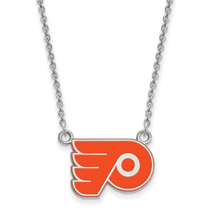 Sterling Silver Rhodium Plated Nhl Logoart Philadelphia Flyers Small Enameled Pendant 18 Inch Necklace