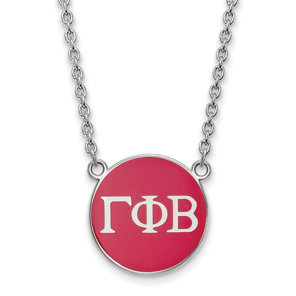 Sterling Silver Rhodium Plated Logoart Gamma Phi Beta Sorority Greek Letters Large Color Enamel Pendant 18 Inch Necklace