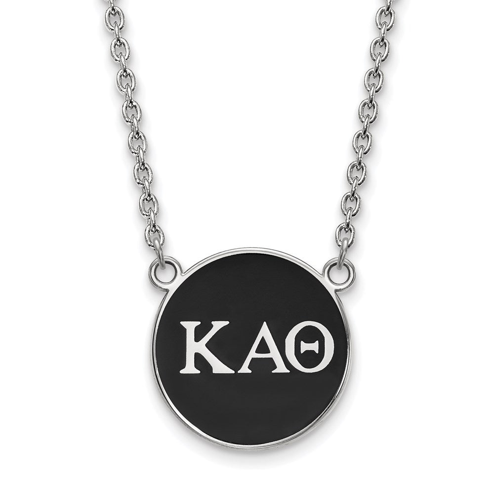 Sterling Silver Rhodium Plated Logoart Kappa Alpha Theta Sorority Greek Letters Large Color Enamel Pendant 18 Inch Necklace