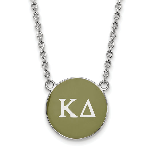 Sterling Silver Rhodium Plated Logoart Kappa Delta Sorority Greek Letters Large Color Enamel Pendant 18 Inch Necklace