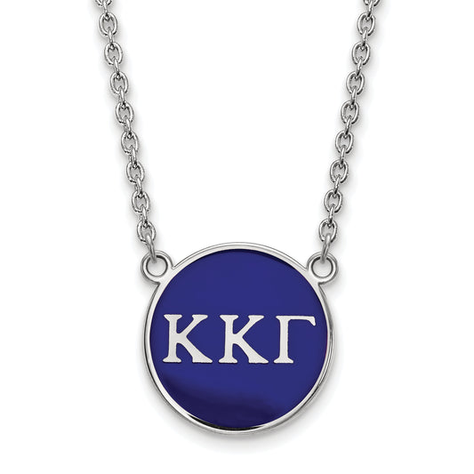 Sterling Silver Rhodium Plated Logoart Kappa Gamma Sorority Greek Letters Large Color Enamel Pendant 18 Inch Necklace