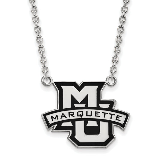 Sterling Silver Rhodium Plated Logoart Marquette University Large Enameled Pendant 18 Inch Necklace