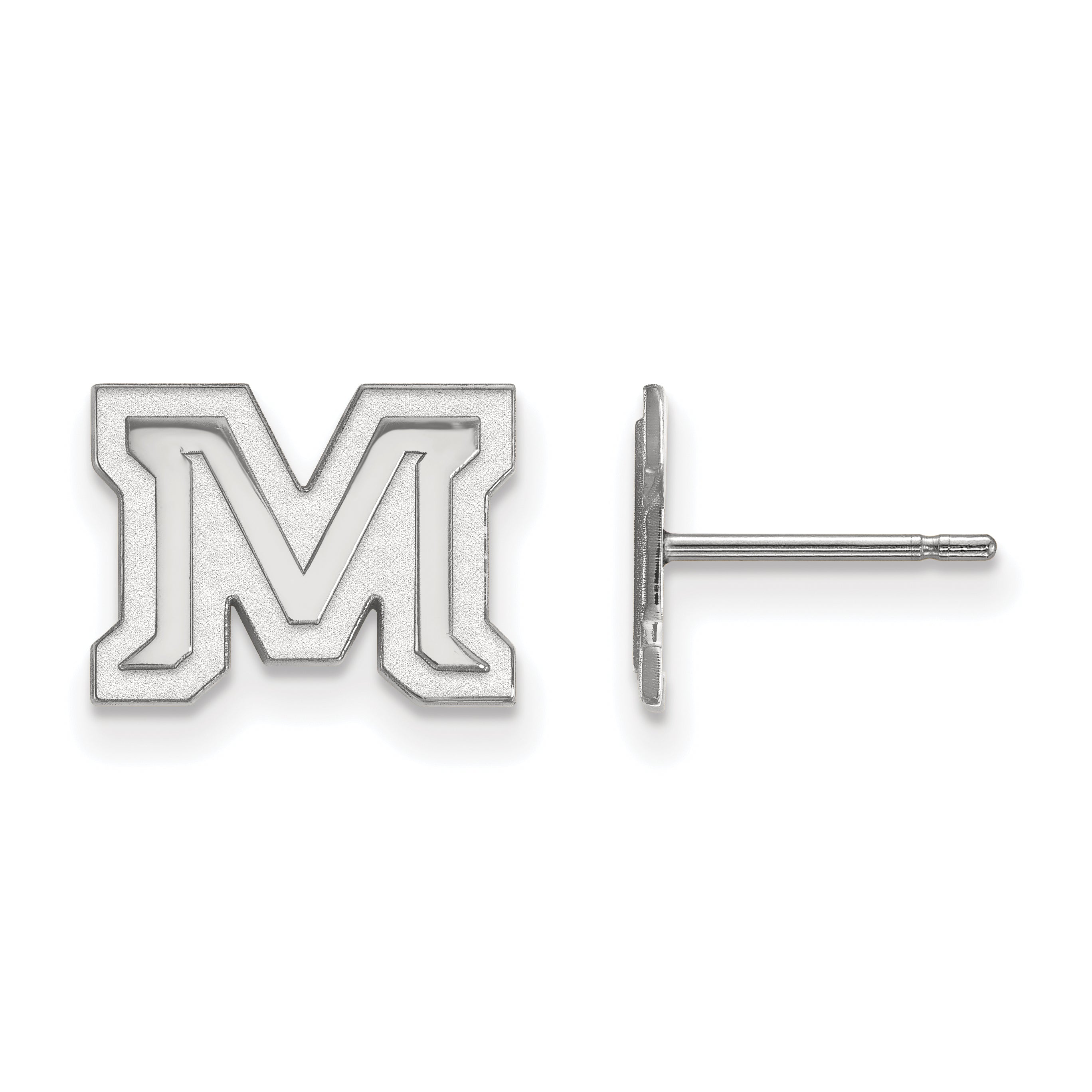Sterling Silver Rhodium Plated Logoart Montana State University Letter M Extra Small Post Earrings