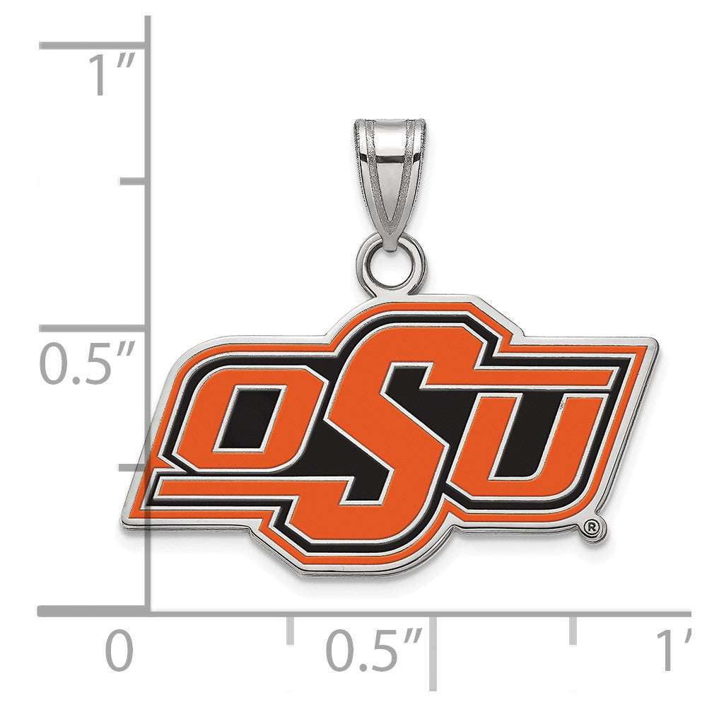Sterling Silver Rhodium Plated Logoart Oklahoma State University O S U Small Enameled Pendant