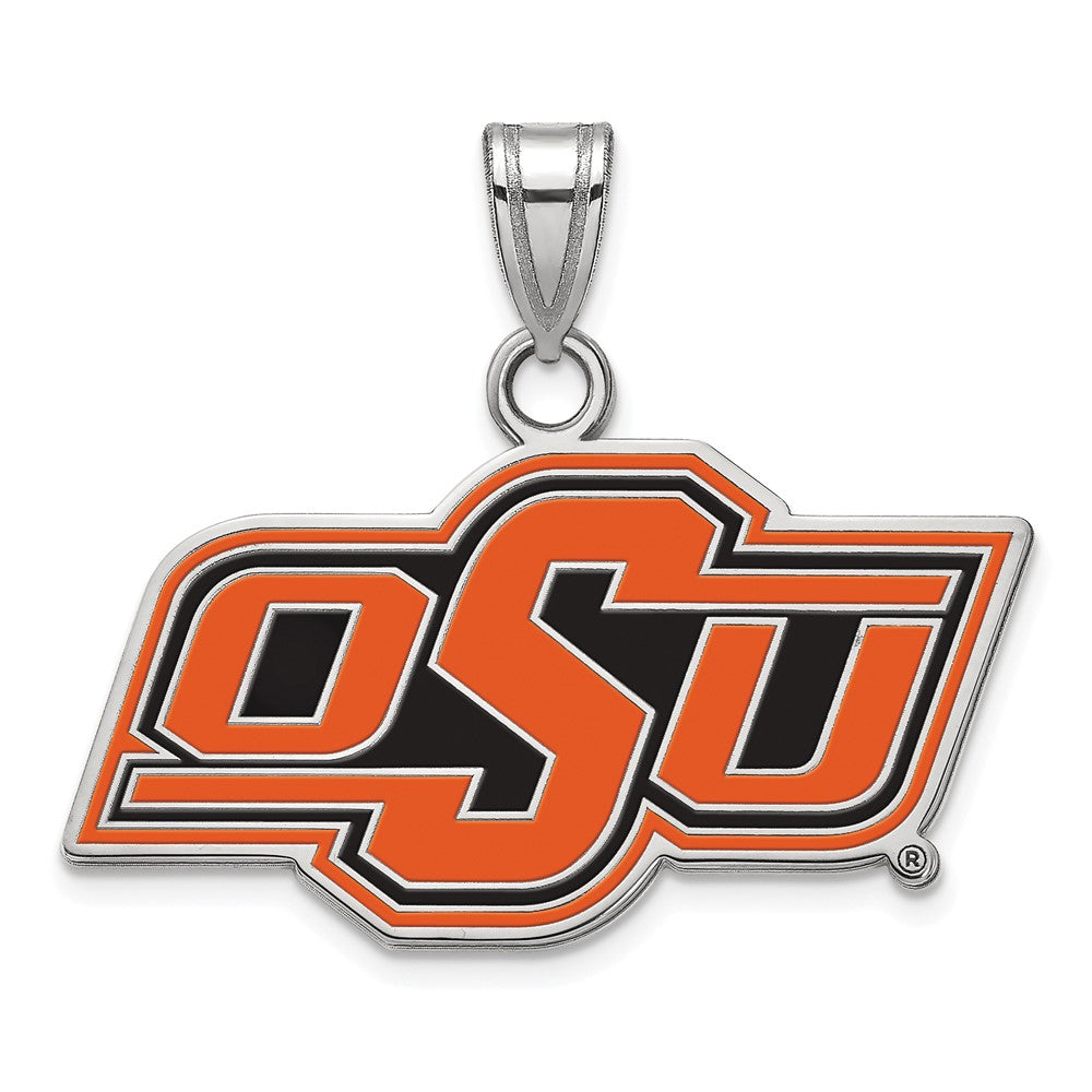 Sterling Silver Rhodium Plated Logoart Oklahoma State University O S U Small Enameled Pendant