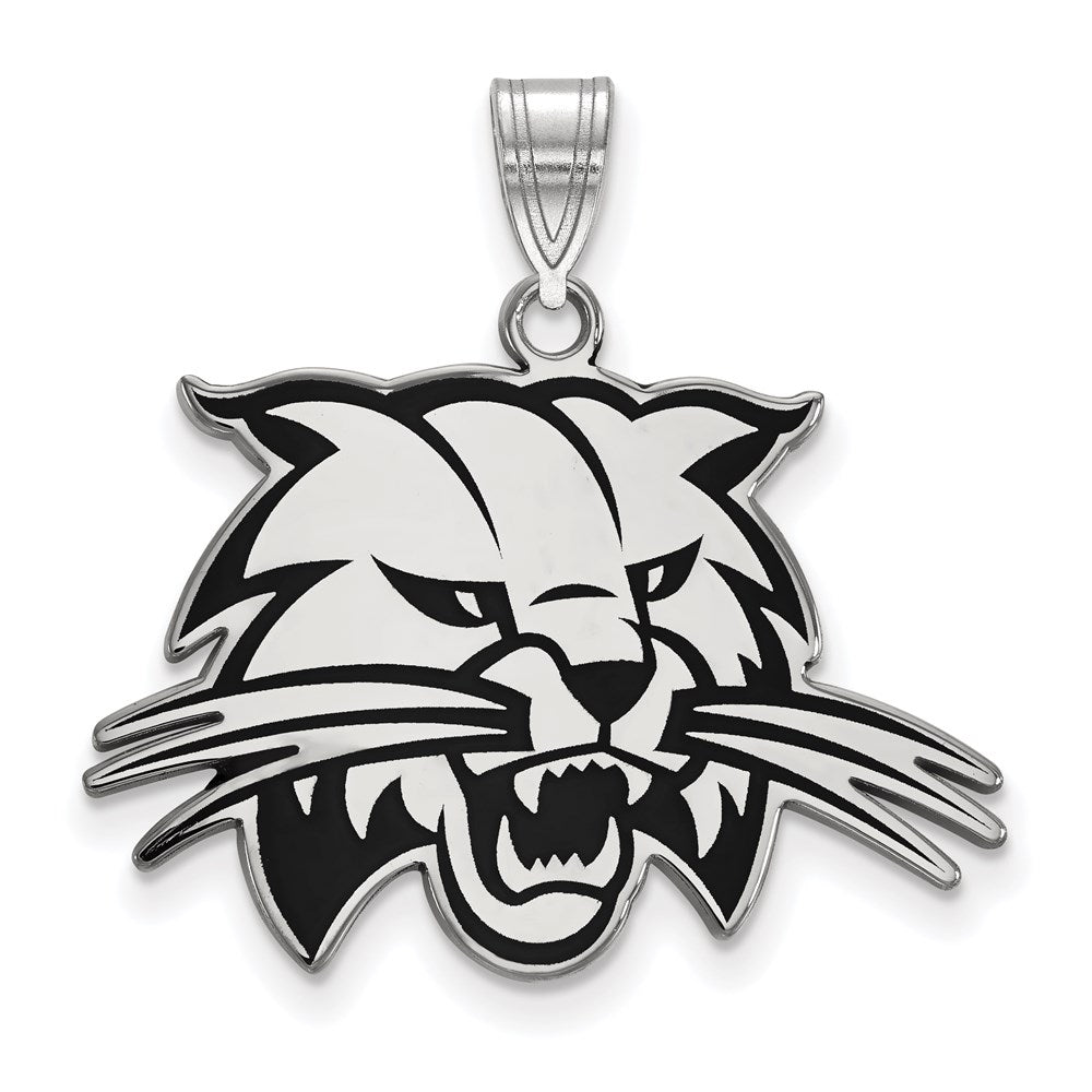 Sterling Silver Rhodium Plated Logoart Ohio University Bobcat Large Enameled Pendant