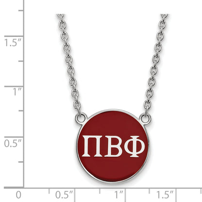 Sterling Silver Rhodium Plated Logoart Pi Beta Phi Sorority Greek Letters Large Color Enamel Pendant 18 Inch Necklace