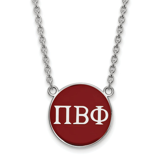 Sterling Silver Rhodium Plated Logoart Pi Beta Phi Sorority Greek Letters Large Color Enamel Pendant 18 Inch Necklace