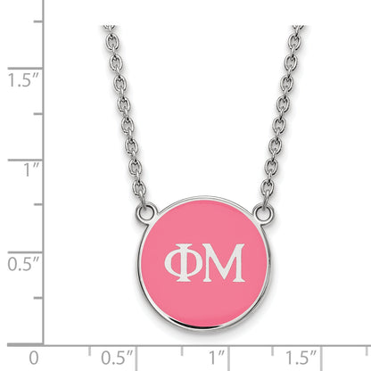 Sterling Silver Rhodium Plated Logoart Phi Mu Sorority Greek Letters Small Color Enamel Pendant 18 Inch Necklace