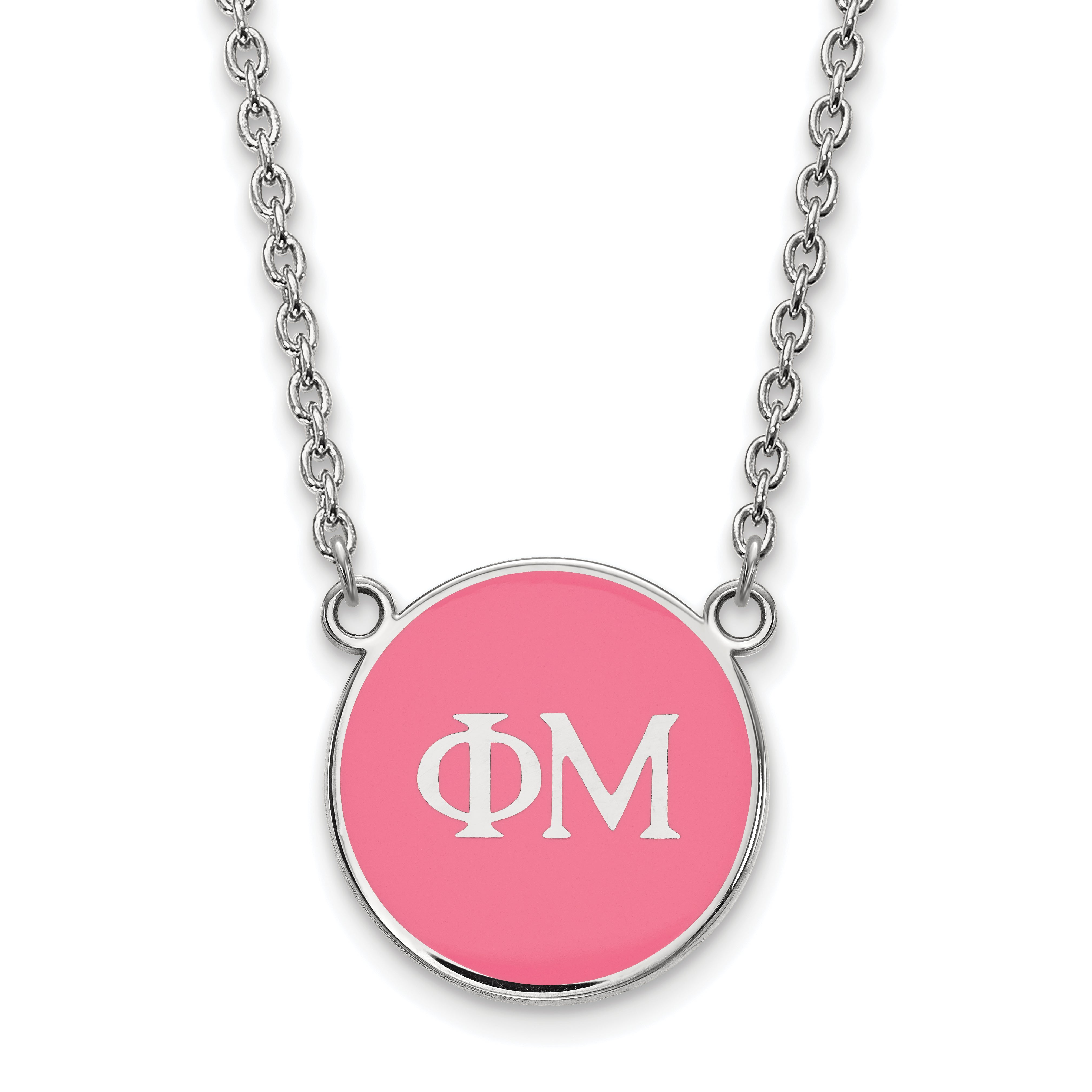 Sterling Silver Rhodium Plated Logoart Phi Mu Sorority Greek Letters Small Color Enamel Pendant 18 Inch Necklace