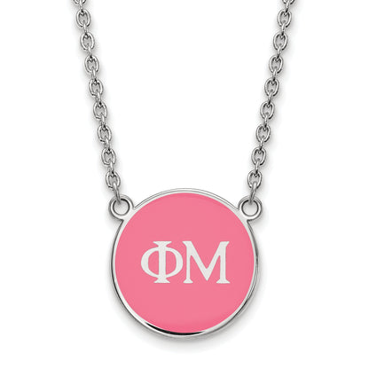 Sterling Silver Rhodium Plated Logoart Phi Mu Sorority Greek Letters Small Color Enamel Pendant 18 Inch Necklace