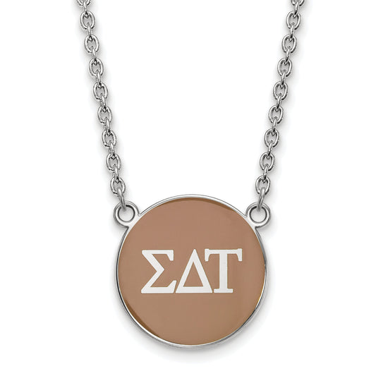 Sterling Silver Rhodium Plated Logoart Sigma Delta Tau Sorority Greek Letters Large Color Enamel Pendant 18 Inch Necklace