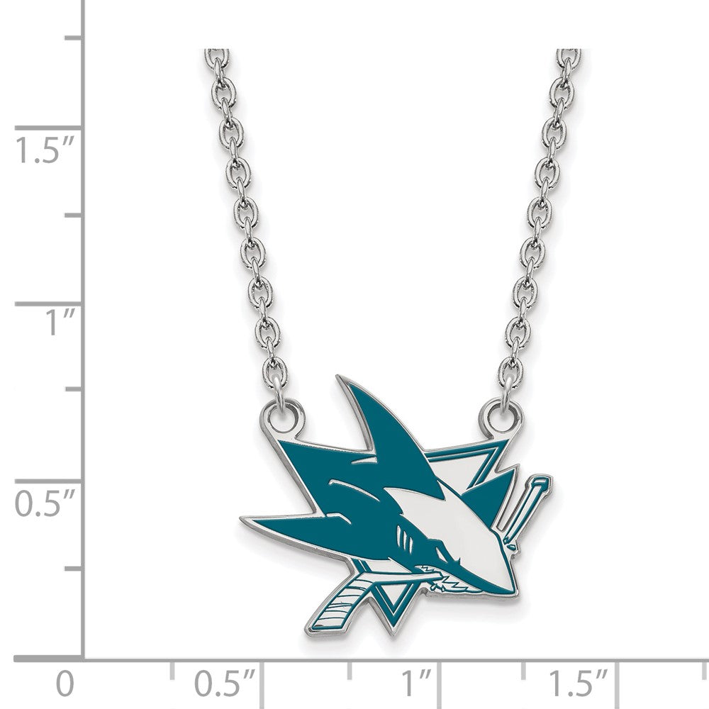 Sterling Silver Rhodium Plated Nhl Logoart San Jose Sharks Large Enameled Pendant 18 Inch Necklace