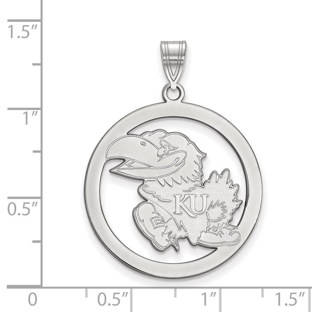 Sterling Silver Rhodium Plated Logoart University Of Kansas Jayhawk Large Circle Pendant
