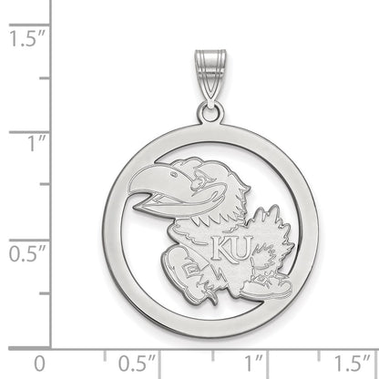 Sterling Silver Rhodium Plated Logoart University Of Kansas Jayhawk Large Circle Pendant