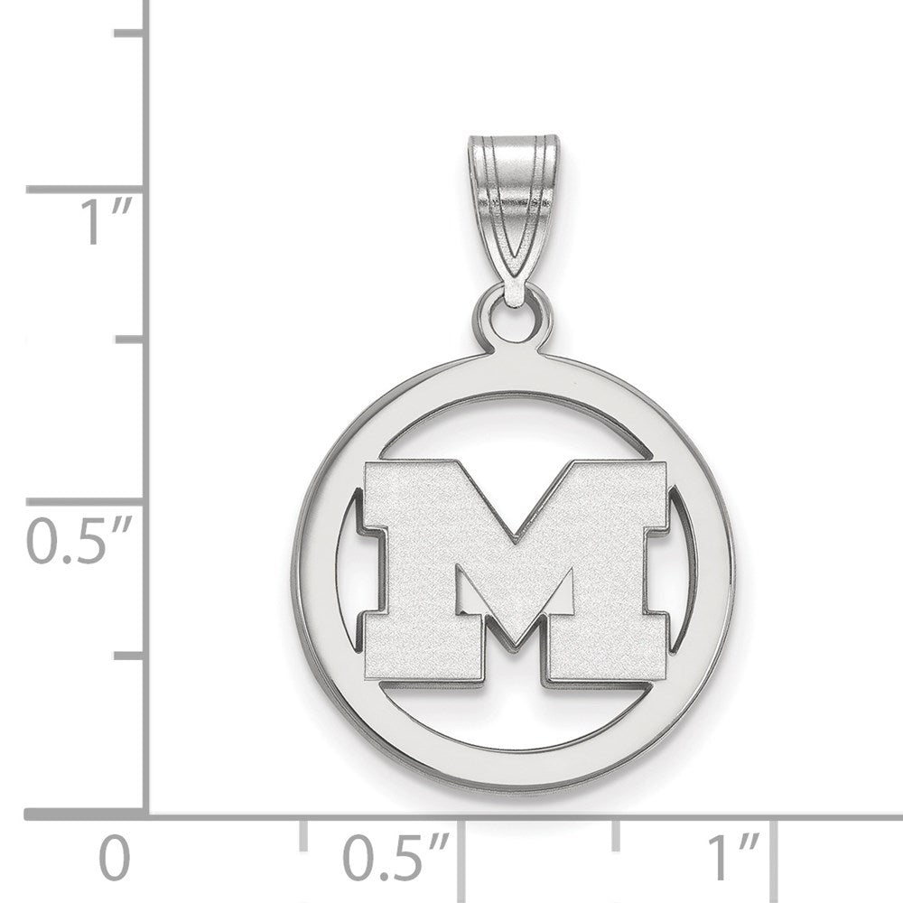 Sterling Silver Rhodium Plated Logoart University Of Michigan Letter M Medium Circle Pendant