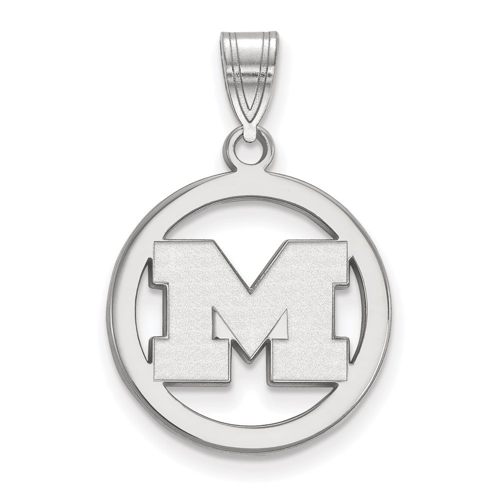 Sterling Silver Rhodium Plated Logoart University Of Michigan Letter M Medium Circle Pendant