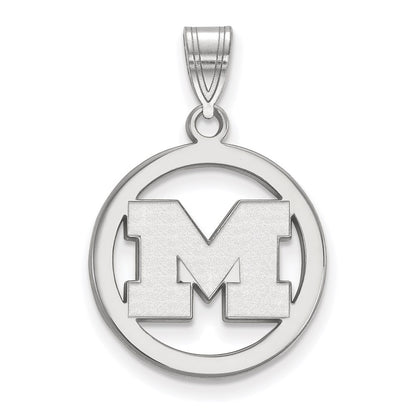 Sterling Silver Rhodium Plated Logoart University Of Michigan Letter M Medium Circle Pendant