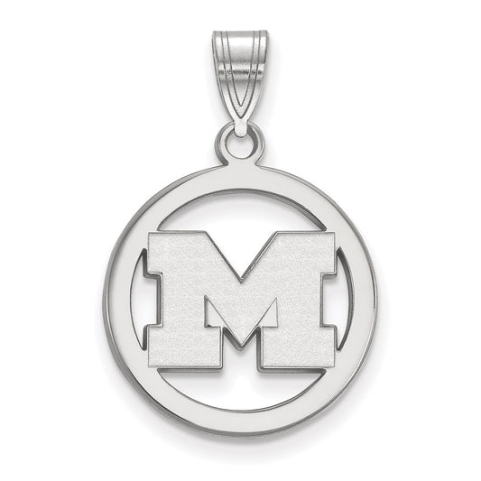 Sterling Silver Rhodium Plated Logoart University Of Michigan Letter M Medium Circle Pendant
