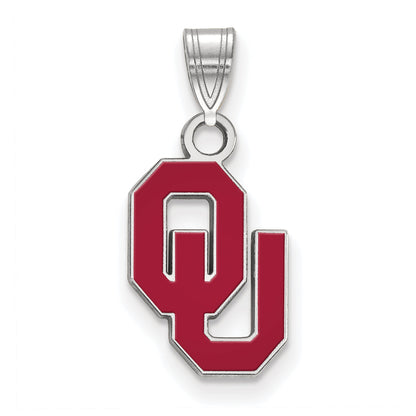 Sterling Silver Rhodium Plated Logoart University Of Oklahoma O U Small Enameled Pendant