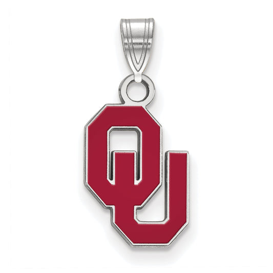 Sterling Silver Rhodium Plated Logoart University Of Oklahoma O U Small Enameled Pendant
