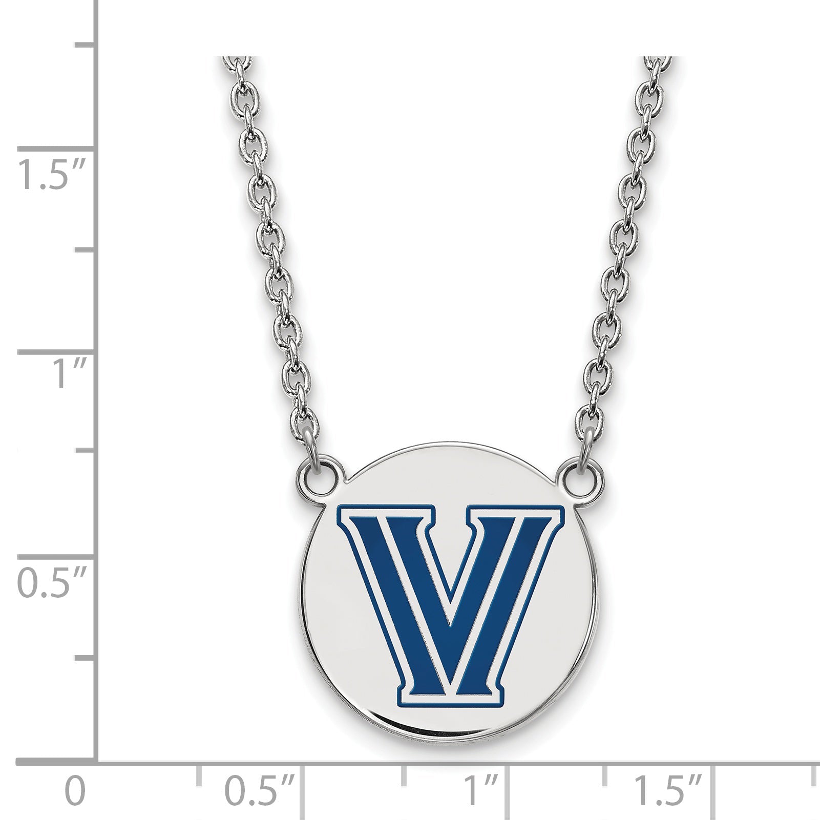 Sterling Silver Rhodium Plated Logoart Villanova University Letter V Large Enameled Disc Pendant 18 Inch Necklace