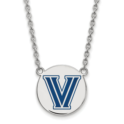 Sterling Silver Rhodium Plated Logoart Villanova University Letter V Large Enameled Disc Pendant 18 Inch Necklace
