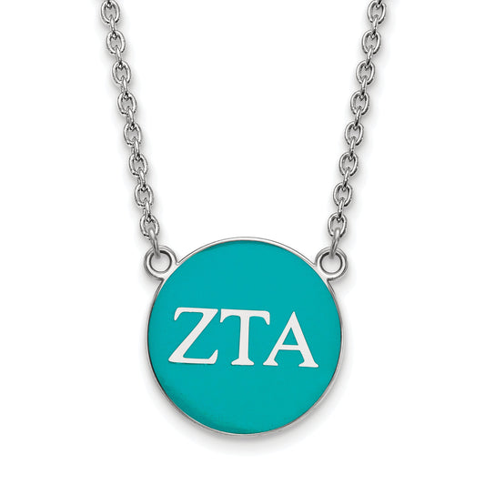 Sterling Silver Rhodium Plated Logoart Zeta Tau Alpha Sorority Greek Letters Large Color Enamel Pendant 18 Inch Necklace