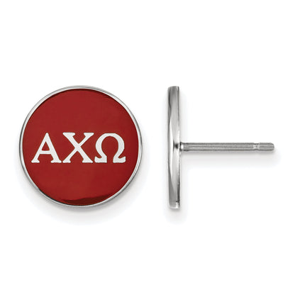 Sterling Silver Rhodium Plated Logoart Alpha Chi Omega Sorority Greek Letters Color Enamel Post Earrings
