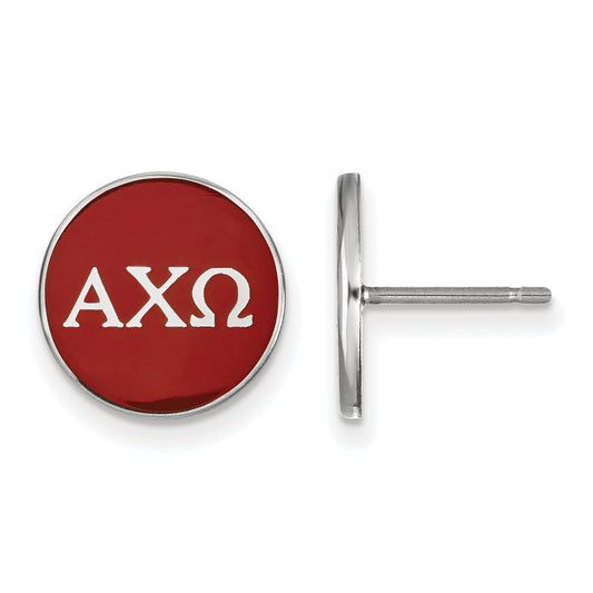 Sterling Silver Rhodium Plated Logoart Alpha Chi Omega Sorority Greek Letters Color Enamel Post Earrings
