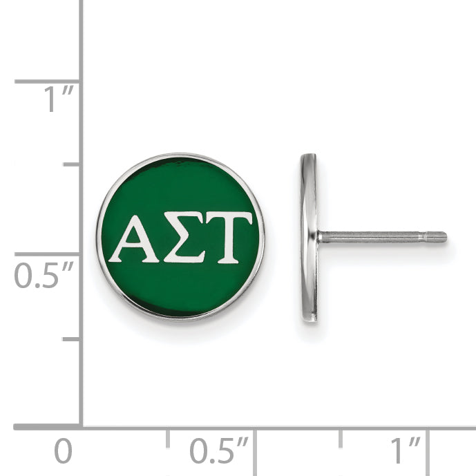 Sterling Silver Rhodium Plated Logoart Alpha Sigma Tau Sorority Greek Letters Color Enamel Post Earrings