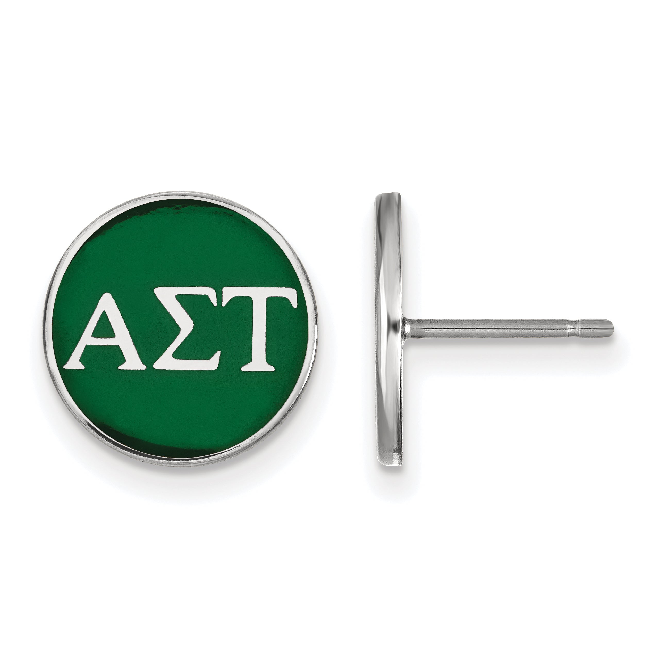 Sterling Silver Rhodium Plated Logoart Alpha Sigma Tau Sorority Greek Letters Color Enamel Post Earrings