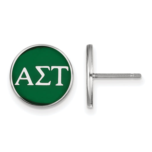 Sterling Silver Rhodium Plated Logoart Alpha Sigma Tau Sorority Greek Letters Color Enamel Post Earrings