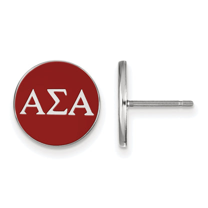 Sterling Silver Rhodium Plated Logoart Alpha Sigma Sorority Greek Letters Color Enamel Post Earrings