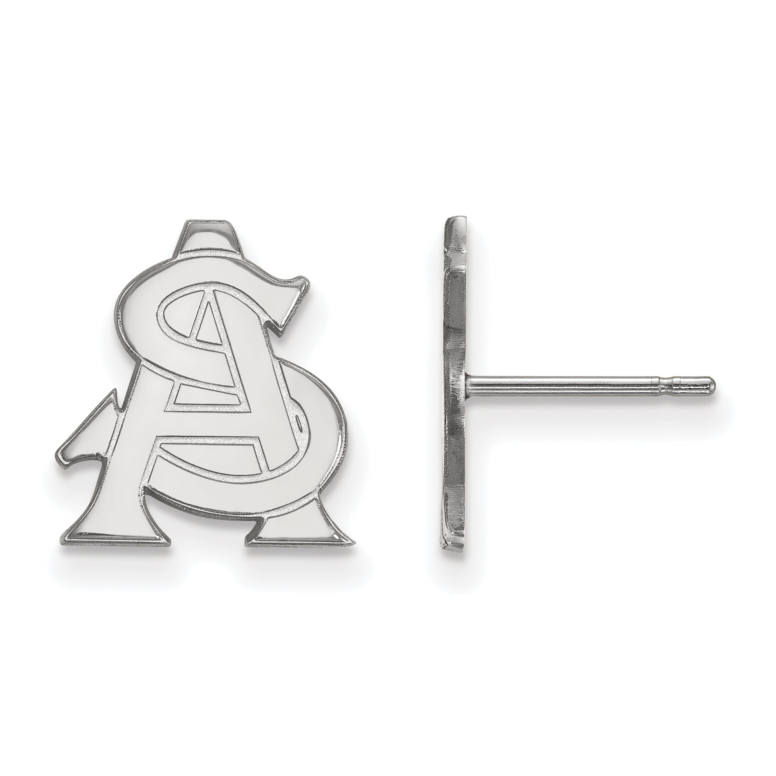 Sterling Silver Rhodium Plated Logoart Arizona State University A S Small Post Earrings