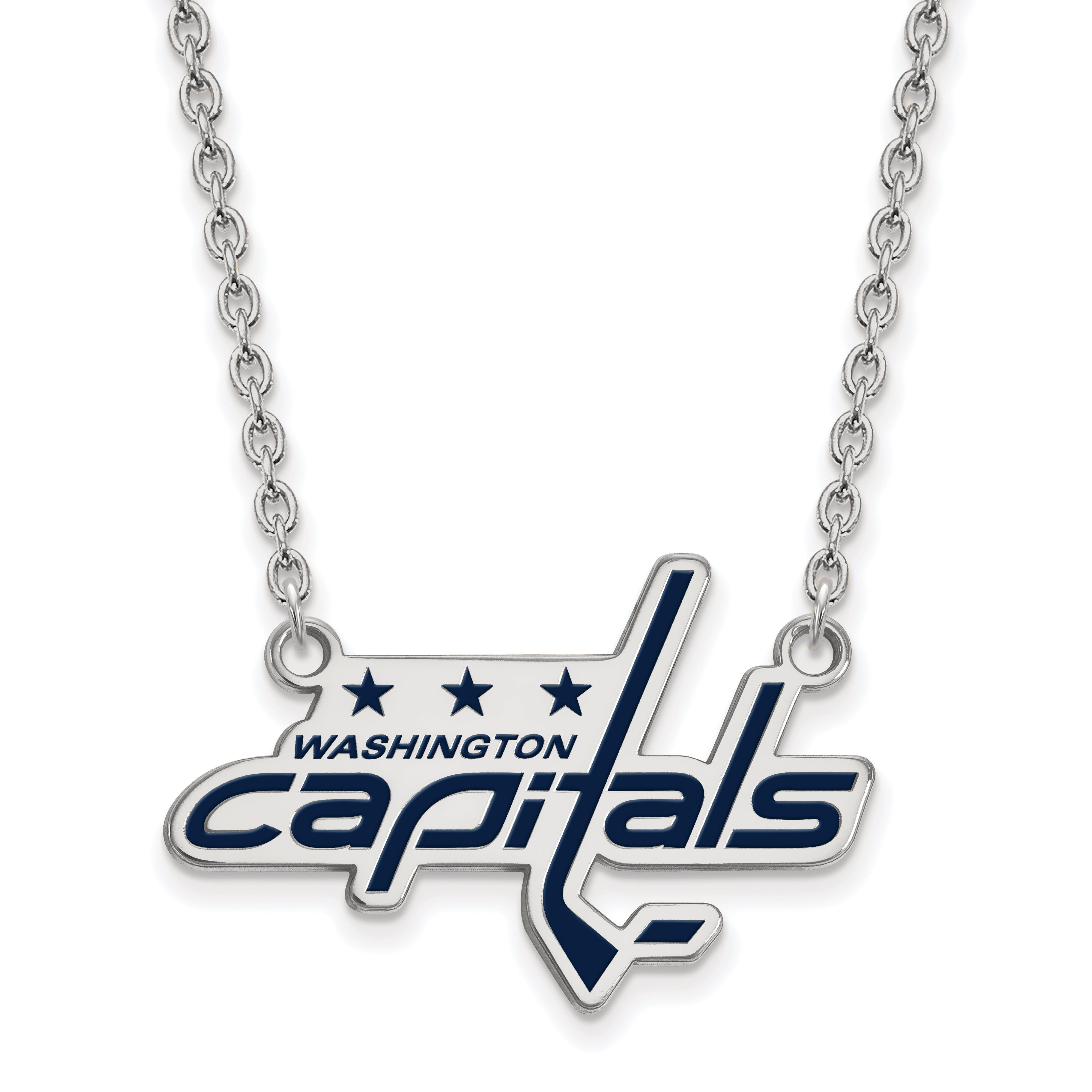 Sterling Silver Rhodium Plated Nhl Logoart Washington Capitals Large Enameled Pendant 18 Inch Necklace