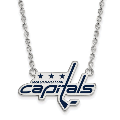 Sterling Silver Rhodium Plated Nhl Logoart Washington Capitals Large Enameled Pendant 18 Inch Necklace