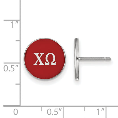 Sterling Silver Rhodium Plated Logoart Chi Omega Sorority Greek Letters Color Enamel Post Earrings