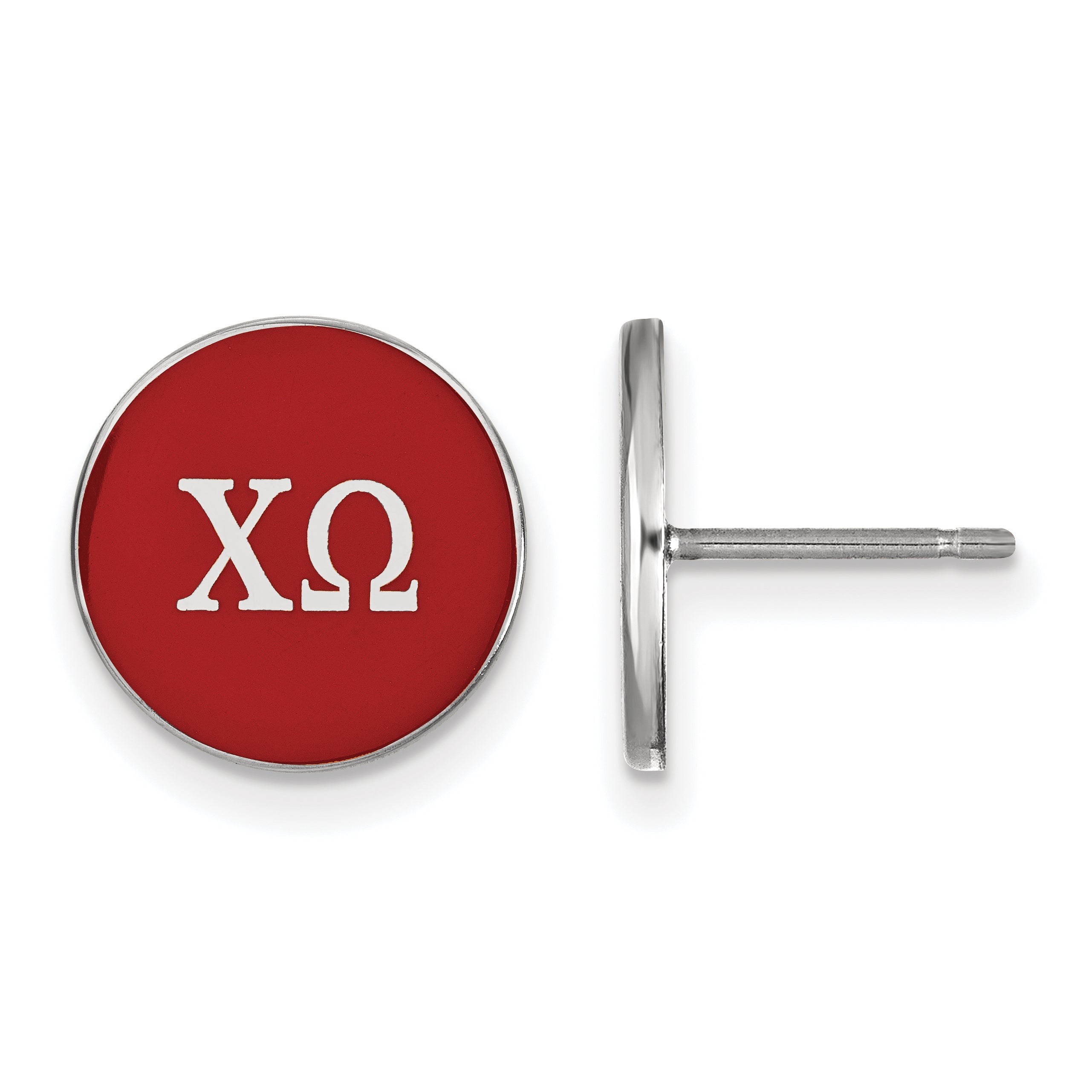 Sterling Silver Rhodium Plated Logoart Chi Omega Sorority Greek Letters Color Enamel Post Earrings