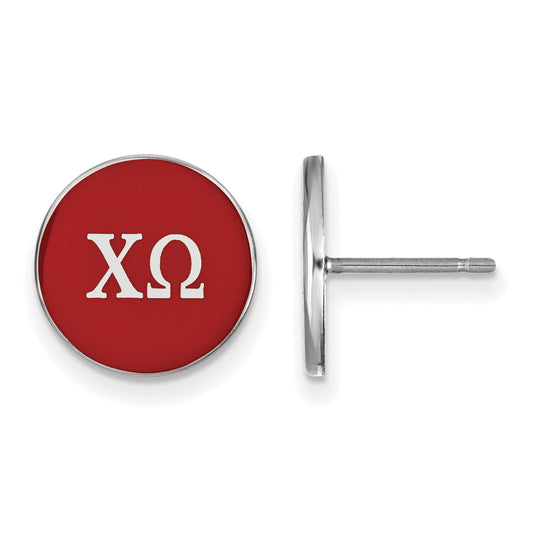 Sterling Silver Rhodium Plated Logoart Chi Omega Sorority Greek Letters Color Enamel Post Earrings