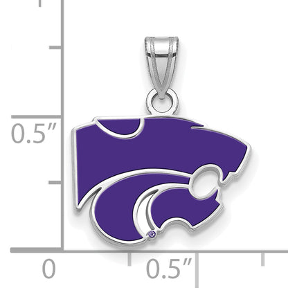 Sterling Silver Rhodium Plated Logoart Kansas State University Wildcat Small Enameled Pendant