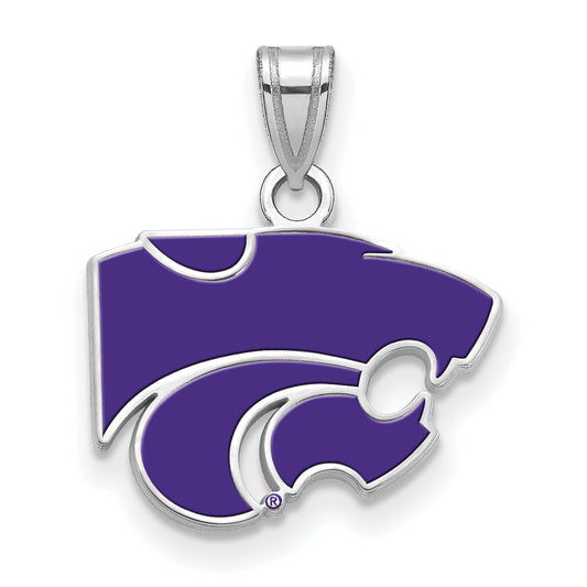 Sterling Silver Rhodium Plated Logoart Kansas State University Wildcat Small Enameled Pendant