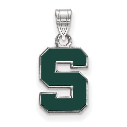 Sterling Silver Rhodium Plated Logoart Michigan State University Letter S Small Enameled Pendant