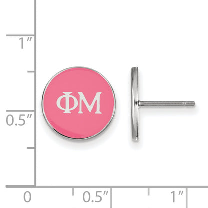 Sterling Silver Rhodium Plated Logoart Phi Mu Sorority Greek Letters Color Enamel Post Earrings