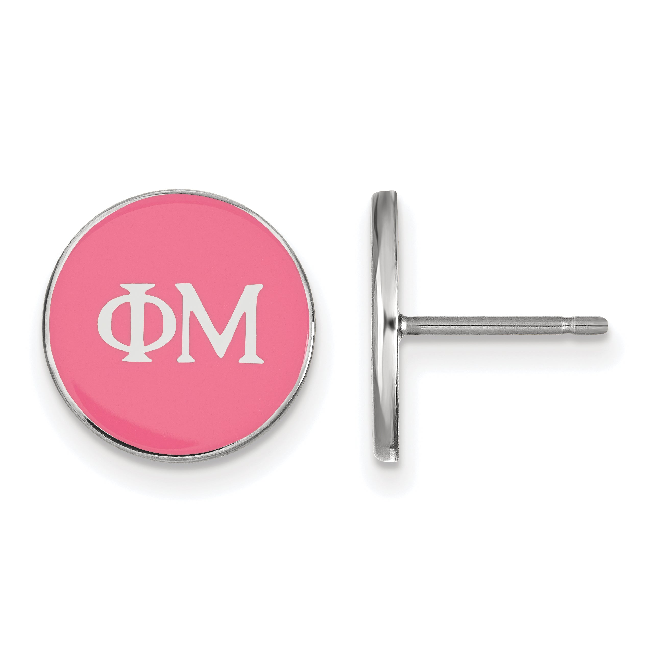 Sterling Silver Rhodium Plated Logoart Phi Mu Sorority Greek Letters Color Enamel Post Earrings