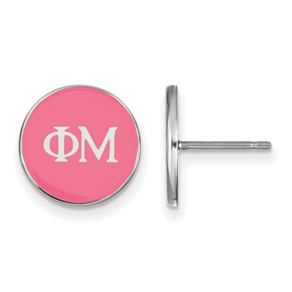 Sterling Silver Rhodium Plated Logoart Phi Mu Sorority Greek Letters Color Enamel Post Earrings