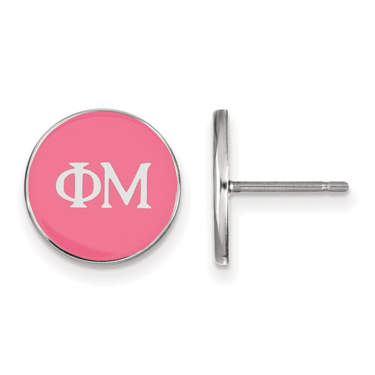 Sterling Silver Rhodium Plated Logoart Phi Mu Sorority Greek Letters Color Enamel Post Earrings