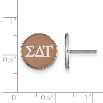 Sterling Silver Rhodium Plated Logoart Sigma Delta Tau Sorority Greek Letters Color Enamel Post Earrings