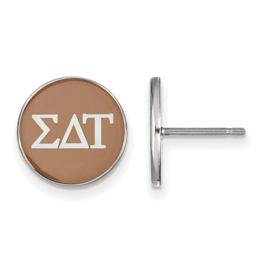 Sterling Silver Rhodium Plated Logoart Sigma Delta Tau Sorority Greek Letters Color Enamel Post Earrings
